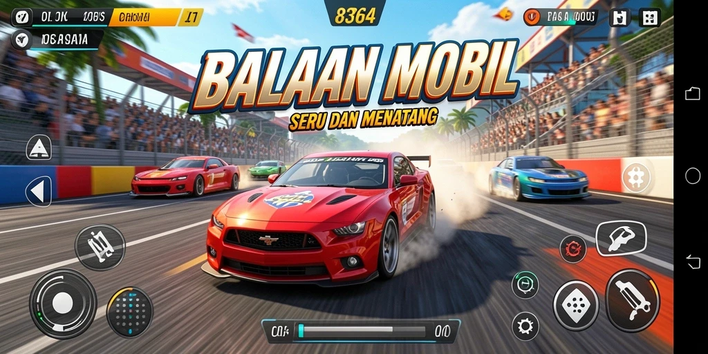 Tampilan gameplay menegangkan dalam balapan mobil yang mendebarkan.