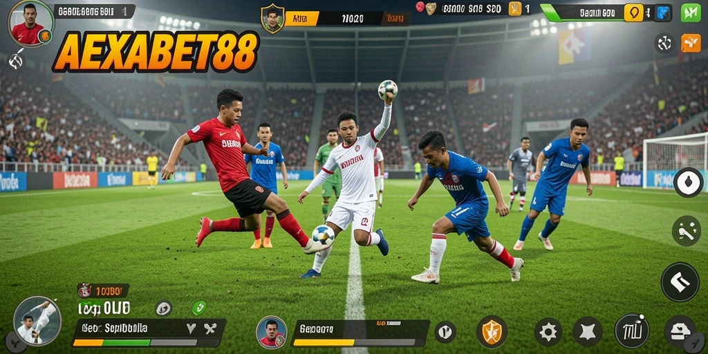 Gameplay ALEXABET88 menampilkan aksi sepak bola yang mendebarkan.