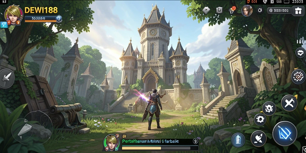 Screenshot gameplay DEWI188 menunjukkan aksi menara pertahanan yang intens.