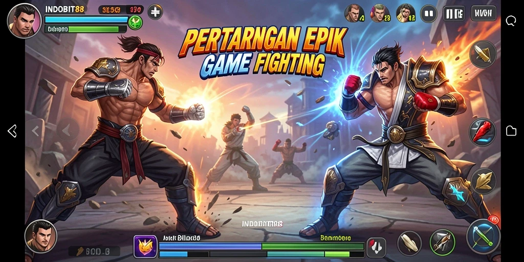 Screenshot gameplay menunjukkan pertarungan seru antar karakter.