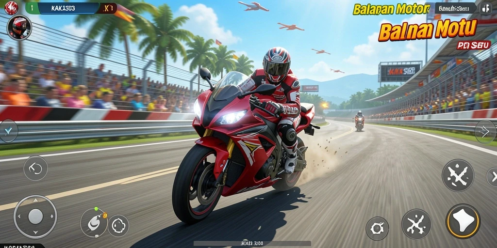 Tampilan gameplay seru KAKA303 dalam balapan motor.