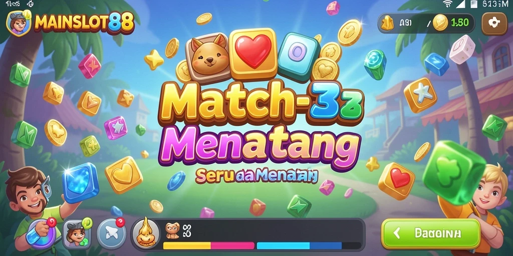 Screenshot gameplay MAINSLOT88 menampilkan keseruan mencocokkan item di level yang penuh warna.