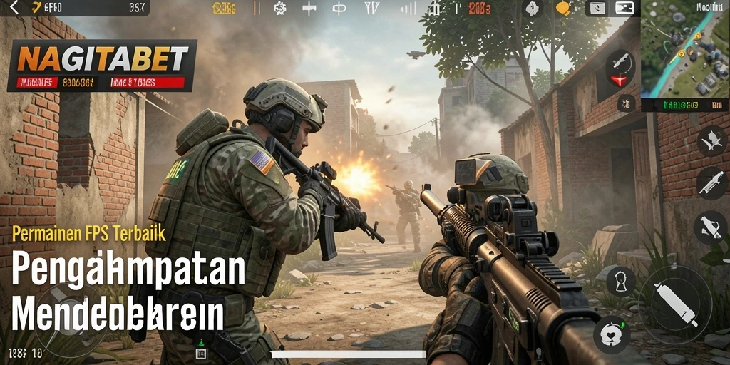 Screenshot gameplay intens dari NAGITABET menampilkan aksi FPS yang mendebarkan.