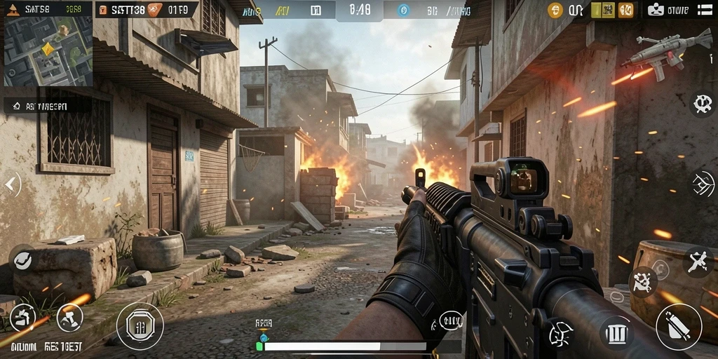 Tampilan seru dalam gameplay SATSET138 dengan aksi FPS intens.