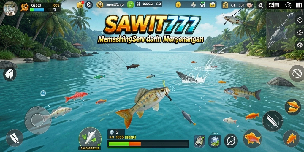 Screenshot gameplay SAWIT777 menampilkan pemain yang sedang memancing dengan semangat.