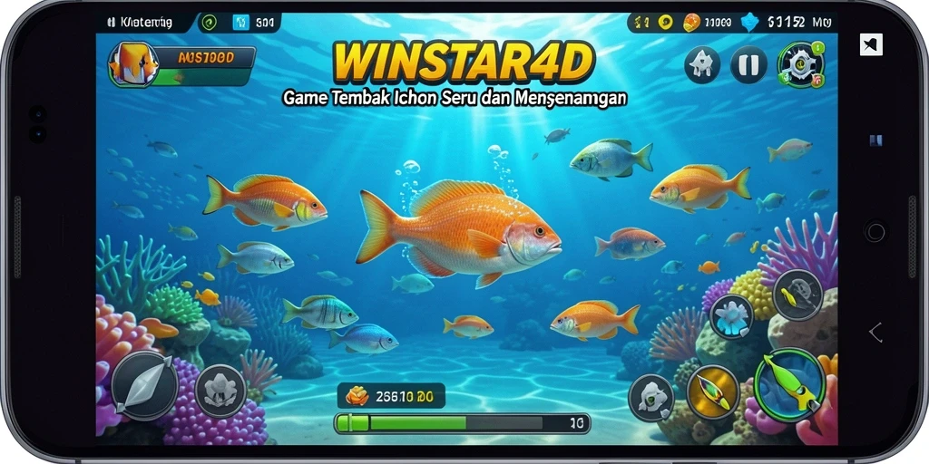 Screenshot gameplay WINSTAR4D menampilkan aksi menembak ikan yang seru.